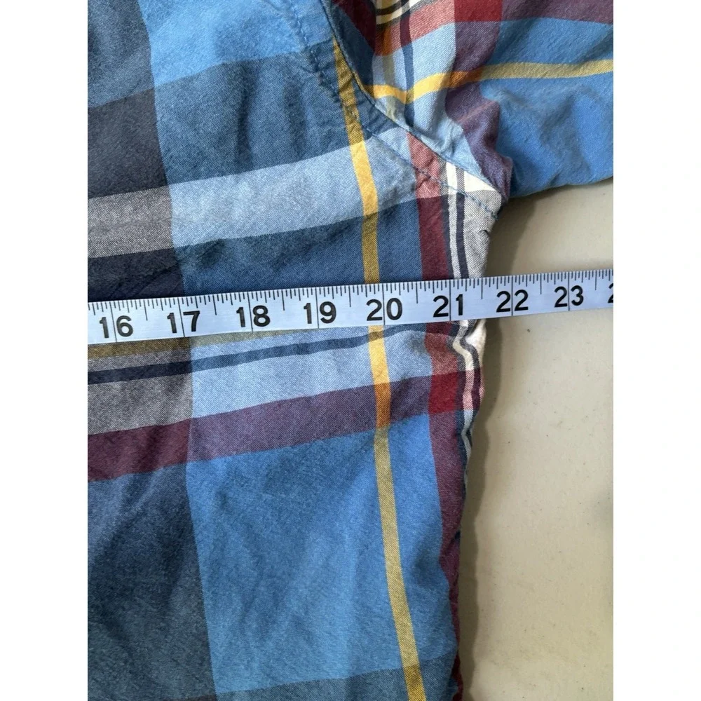 Hollister Hooded Flannel Shirt Mens XL Blue Red Plaid Long Sleeve Button Up